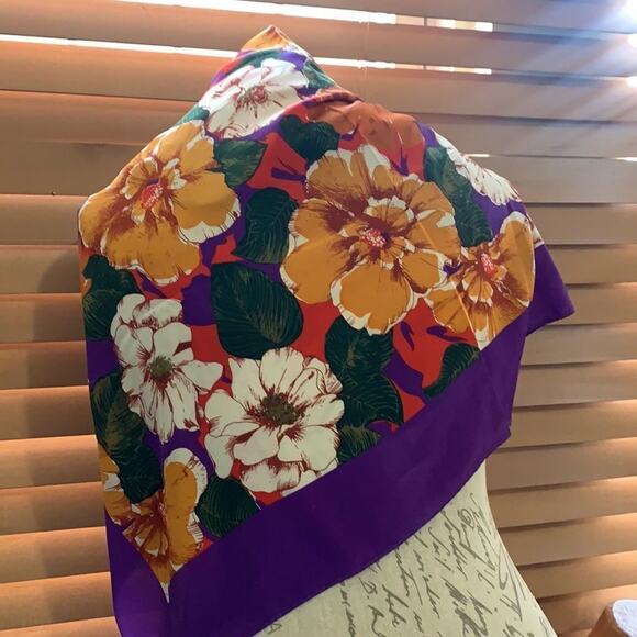 POLISIL CREPE 100% POLYESTER VIBRANT FLORAL COLOR SCARF - Picture 1 of 5